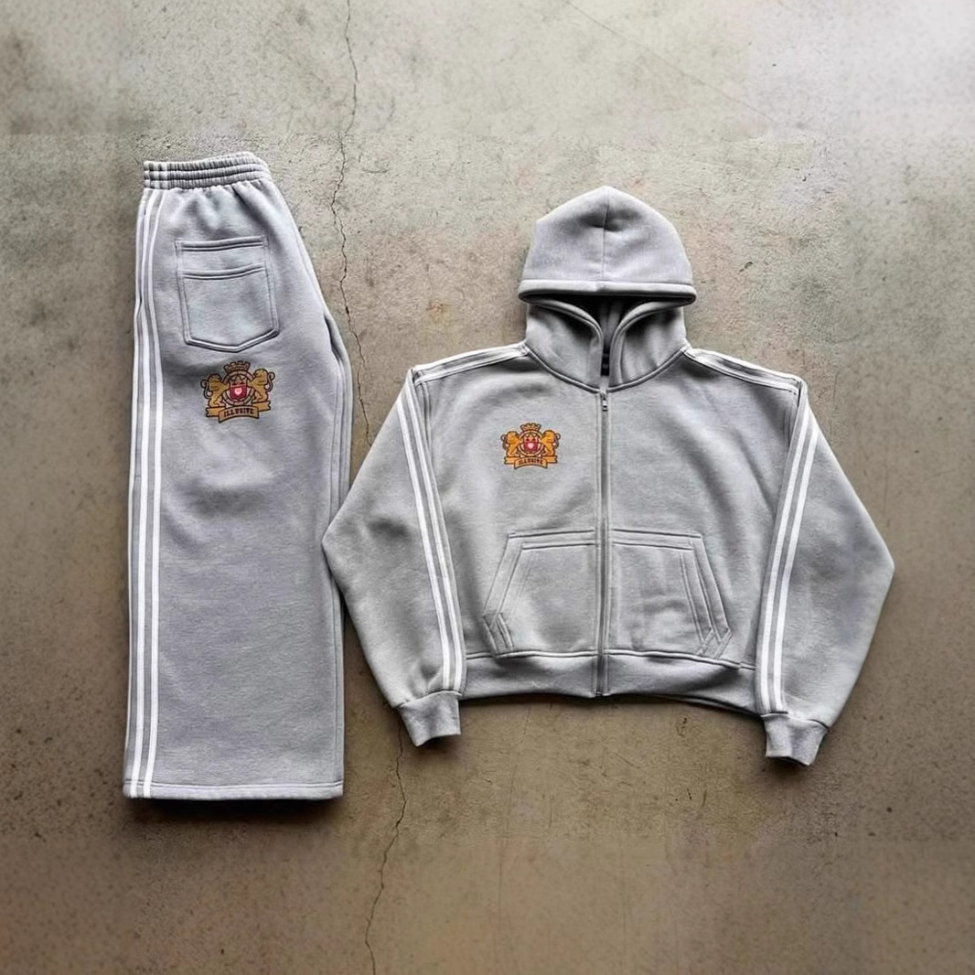 "Oversized-Streifen-Hoodie-Set - Unisex-Winterpullover mit überschnittenen Schultern und passender Hose, Streetwear-Loungewear (Schwarz/Grau/Pink/Kastanienbraun, S-XL)"_voghion.com