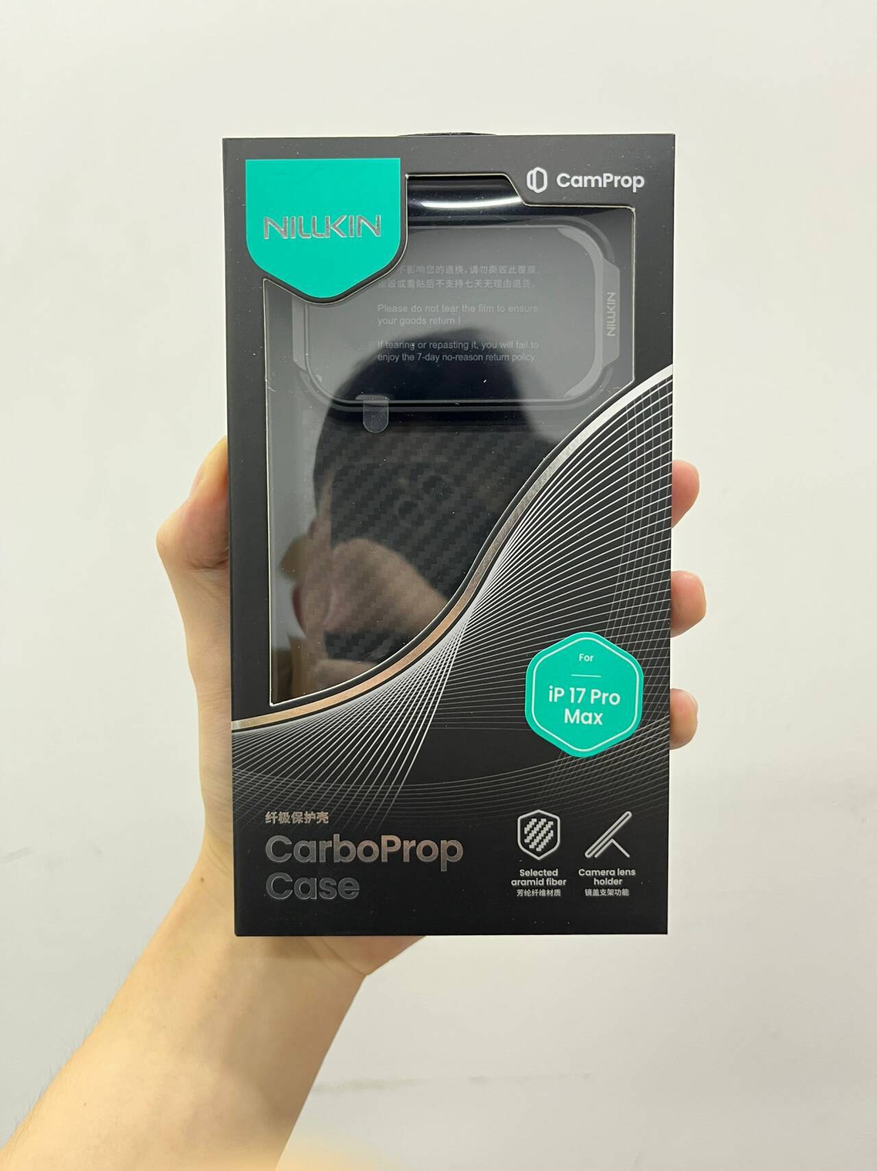 Ốp lưng NILLKIN sợi carbon từ tính cho iPhone 17 Pro Max, nắp kính trong suốt, có chân đế — Phiên bản từ tính siêu mỏng - Nắp kính trong suốt - Đen chi tiết 15
