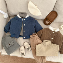 韩版男童加绒羊羔毛翻领棉服洋气宝宝灯芯绒加厚保暖百搭外套童装