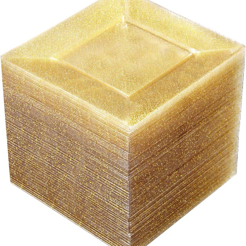 6.5 inch gold powder square plate dessert plate cake plate transparent gold point glitter square plate outdoor wedding party