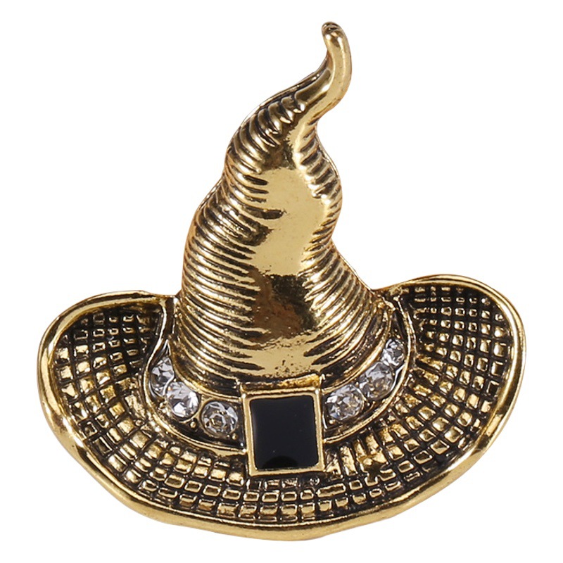 Estilo europeo y americano retro bruja sombrero broche versátil Ropa Accesorios Halloween magia sombrero pin hembra en stock venta al por mayor