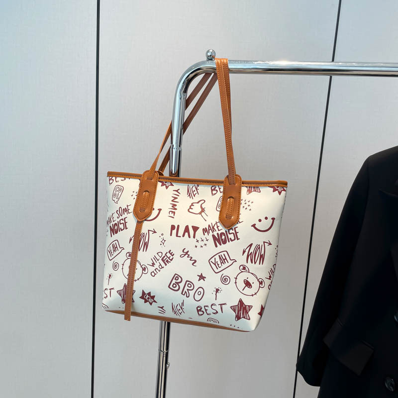 Bolso para axila de gran capacidad 2024 otoño e invierno nuevo bolso de hombro con estampado de dibujos animados lindo bolso de arte dulce
