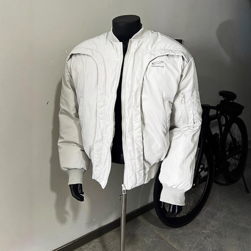 Winter Deconstructed Curved Design Niche Pilot Cotton Motorcycle Jacket Men's Thickened Warm Baseball Jacket Cotton Coat Winter Deconstructed Curved Design Niche Pilot Cotton Motorcycle Jacket Men's Thickened Warm Baseball Jacket Cotton Coat
