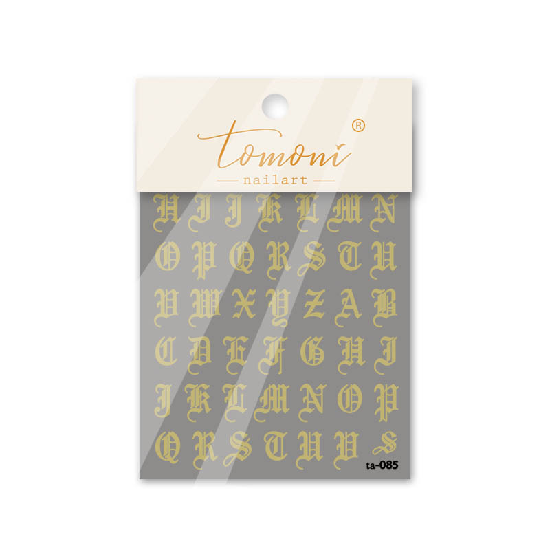 Estilo japonés de uñas gótico carta de oro palabra romana tridimensional de oro y plata en polvo de alivio pegatina de uñas 3D pegatina hueco Retro