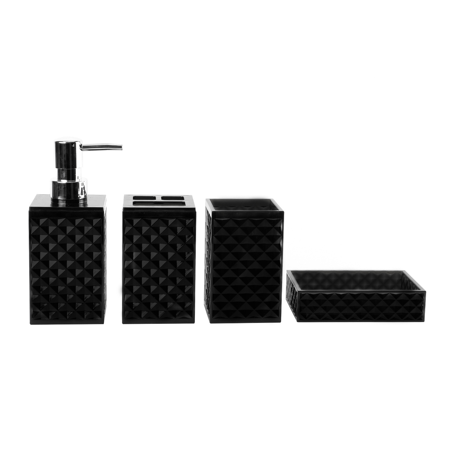 Cuarto de baño de plástico de cuatro piezas de diamante transparente Plaid fábrica al por mayor lavado baño enjuague bucal cepillo titular de cuatro piezas conjunto