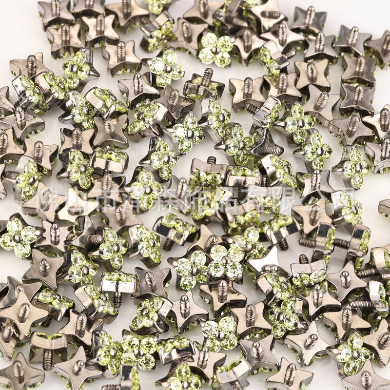 Zesen F136 Titanium Alloy Ear Nail Four-leaf Clover Petals with 5A Zircon Lip Nail G23 Titanium Ear Bone Nail Human Puncture detail image 10