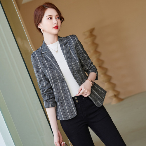 Striped Women's Autumn/Winter Long-Sleeve Tailored Blazer Fashion Style Upper Garment Leisure Plain Color Versatile Suit