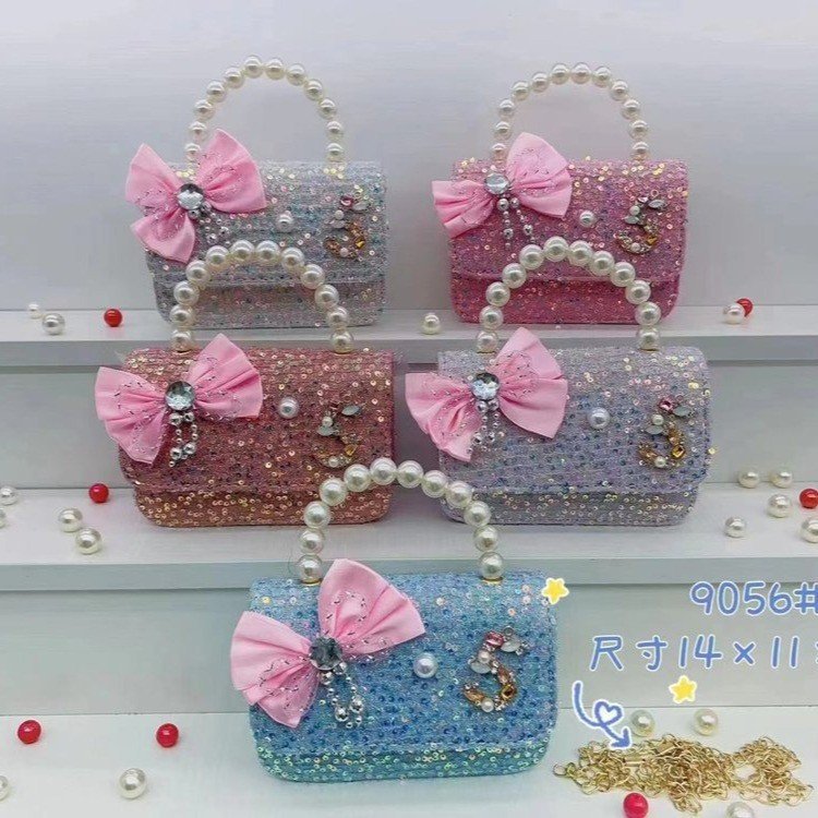 Bolsos infantiles niñas princesas niñas mochilas de hombro estilo caricatura encantador bolso de perlas de cadena