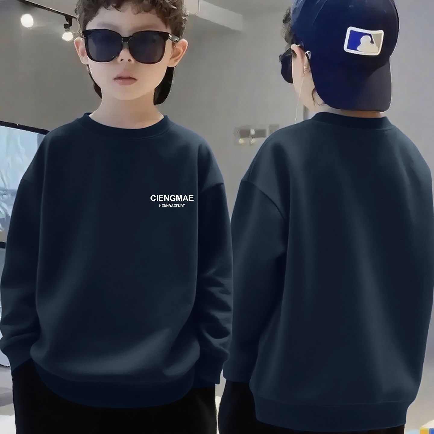 Boys' Sweatshirt for Older Children, Spring, Autumn, Winter, Fleece-Lined, Warm, Long-Sleeve, Sports, Chinese Style, Boys' Children's Base Pullover