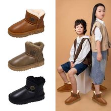 新款冬季时尚大棉鞋加绒冬靴加厚雪地棉保暖女童男童短靴纯色童鞋