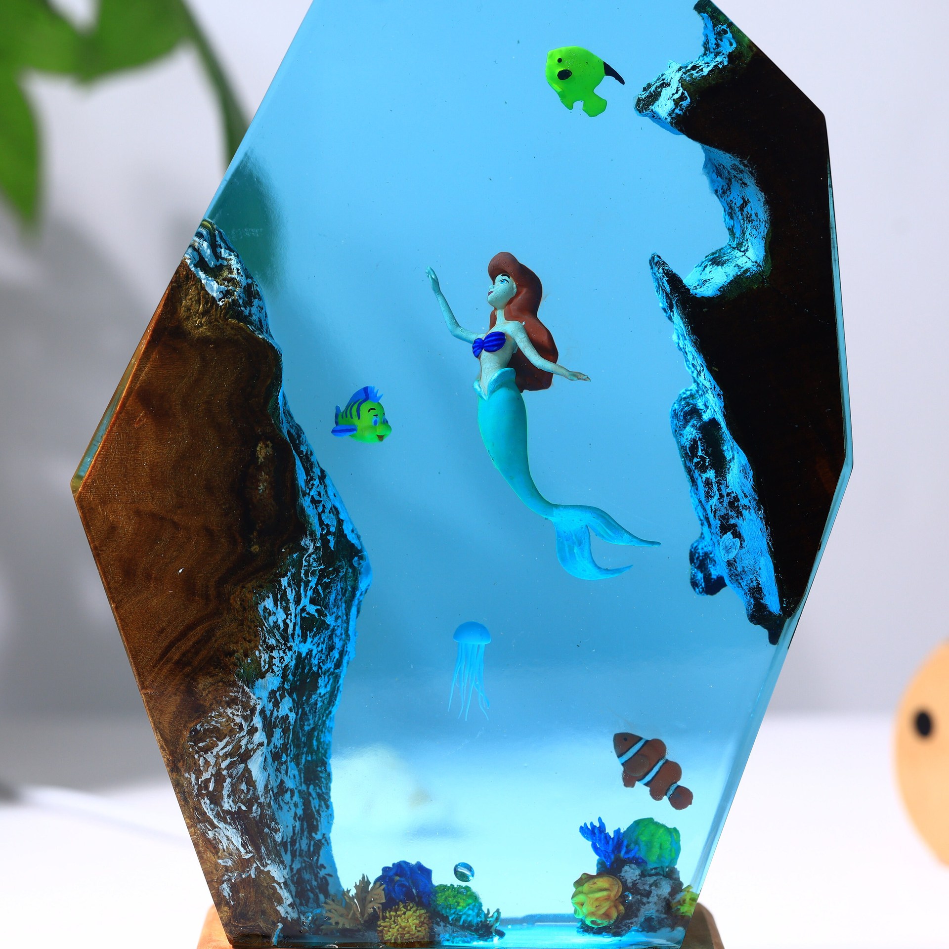 Sirena lámpara de noche epoxi lámpara de escritorio personalizada decoración de muebles hechos a mano regalo de cumpleaños para niños