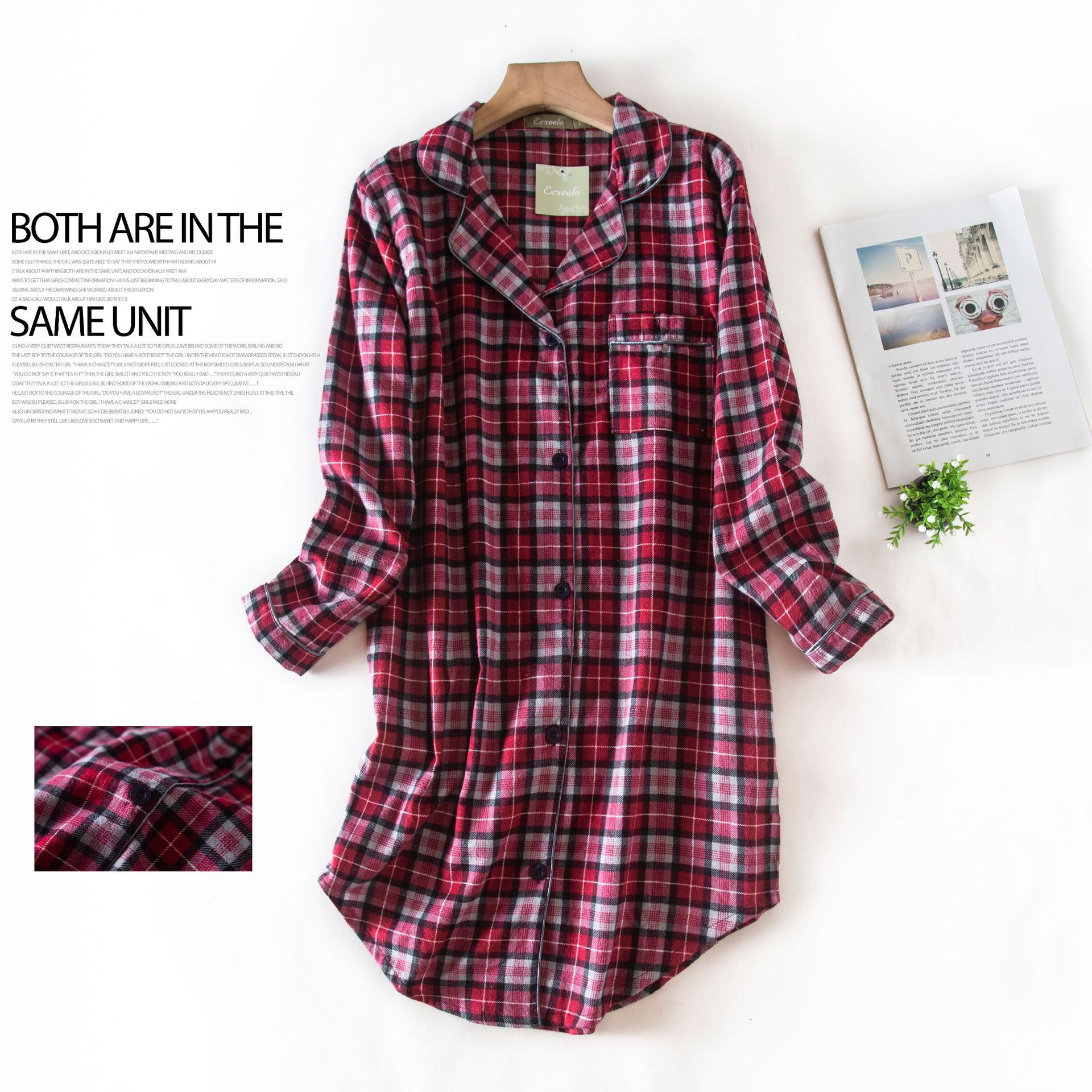 Q灰红格-绒布裙