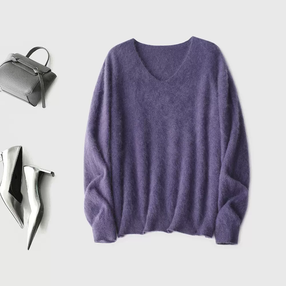 软糯到骨子里的松弛感 拉绒V领无缝一体羊绒羊毛衫慵懒显瘦