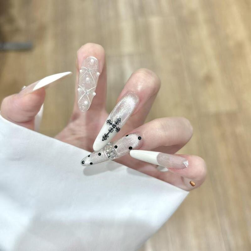 【White Contract】Atmospheric, luxurious, dazzling French cat-eye, high-end, elegant, sweet and cool, skin-brightening press-on nails 【White Contract】Atmospheric, luxurious, dazzling French cat-eye, high-end, elegant, sweet and cool, skin-brightening press-on nails