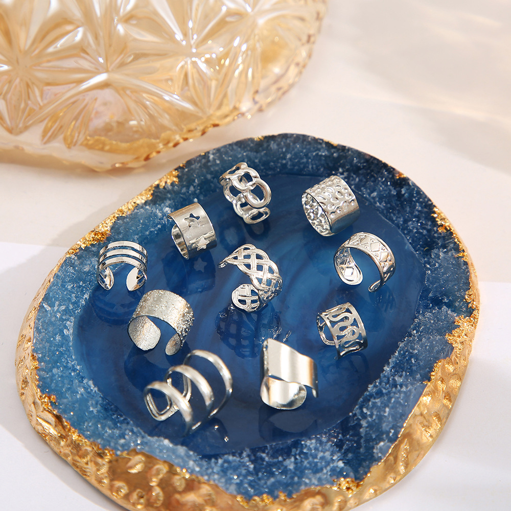 nuovi orecchini senza fori per le orecchie nicchia senior personalità femminile clip per orecchini tipo C cava dorata set da 10 pezzi_voghion.com