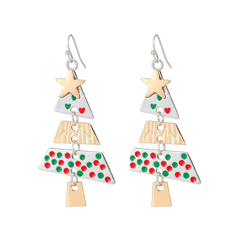 Nuevo árbol de Navidad de aleación transfronteriza pendientes largos de fiesta de mujeres pendientes de moda collares joyas de orejas navideñas