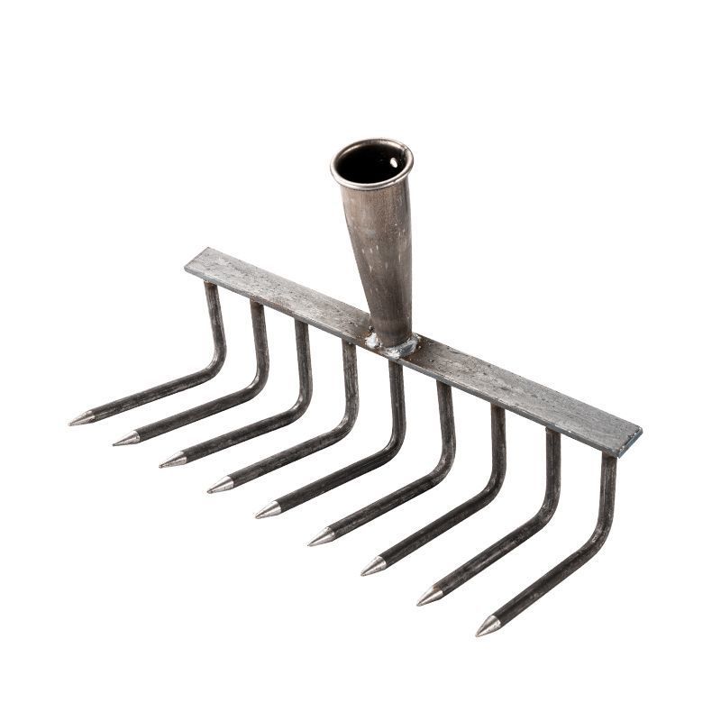Rastrillo de clavos de acero engrosado Rastrillo de hierro multidentado agrícola Rastrillo multifuncional de acero al manganeso Rastrillo de vuelco con pasto, suelo suelto, forjado con dientes planos