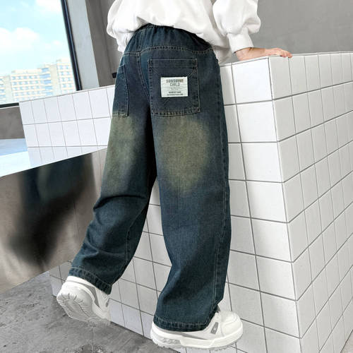 Boys 'pants spring and autumn 2026 new style jeans for middle and middle children's Western-style casual pants for children's loose pants and wide-leg pants