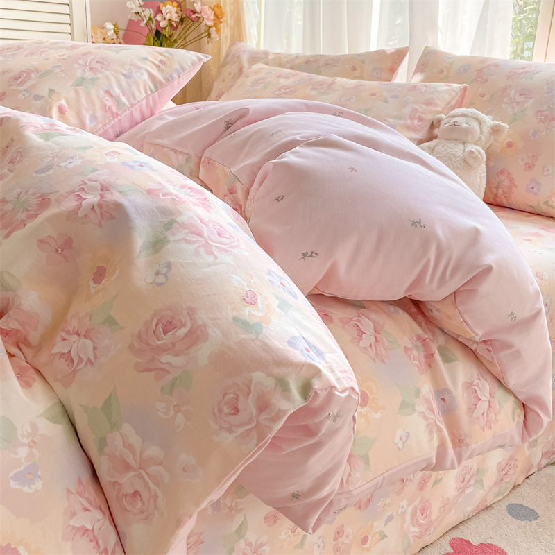 100% algodón cama de cuatro piezas, cubierta de sábanas de algodón, doble impresión de dormitorio de estudiantes, tres piezas