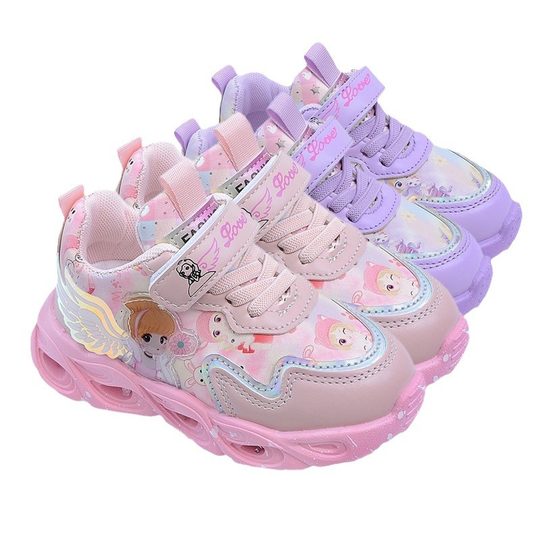 2024 Spring and Autumn New Girls Shoes Lights sneaker Leather Baby Princess Shoes Little Girls Shoes Casual Shoes Trendy