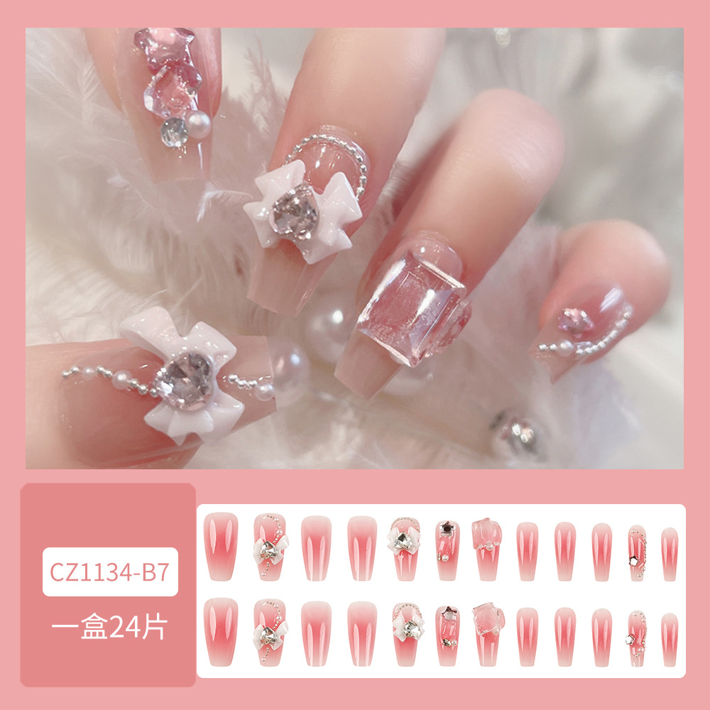 Nuevo parche de uñas falso parche de uñas desmontable mariposa perla diamante incrustado largo desgaste parche de uñas al por mayor ins