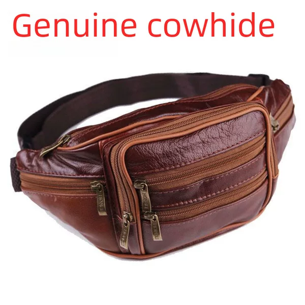 Men's Waist Bag Genuine Leather Waist Bag Men's Multi-Functional Waterproof Waist Bag Mobile Phone Bag Business Cashier Waist Bag Wallet Coin Purse