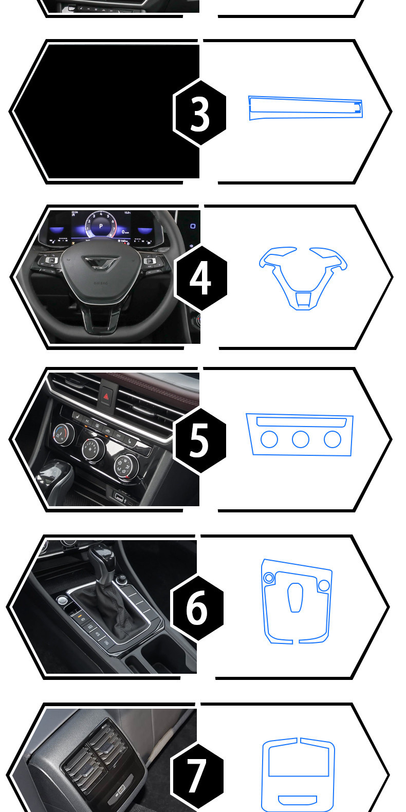 Suitable for 25 Jetta VA7 interior protection film, navigation screen film, center console gear shift film, protective film modification