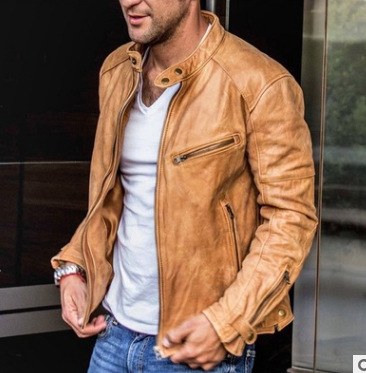 Comercio exterior de los hombres abrigo de cuero 2023 invierno nuevo Amazon color sólido casual cremallera decorativa pu chaqueta de cuero abrigo para hombres