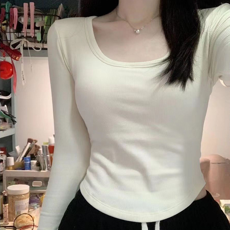 De Rong Double-Sided Thickened Round-Neck Women's Winter Long-Sleeve Inner Top, Regular Shoulder T-Shirt, New Slim-Fit Base Shirt