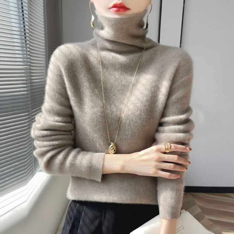 Autumn and Winter Korean Style Thickened Warm Pile Collar Sweater Women's Slim-Fit Tight Interior Solid Color Wool Knitted Base Shirt Autumn and Winter Korean Style Thickened Warm Pile Collar Sweater Women's Slim-Fit Tight Interior Solid Color Wool Knitted Base Shirt