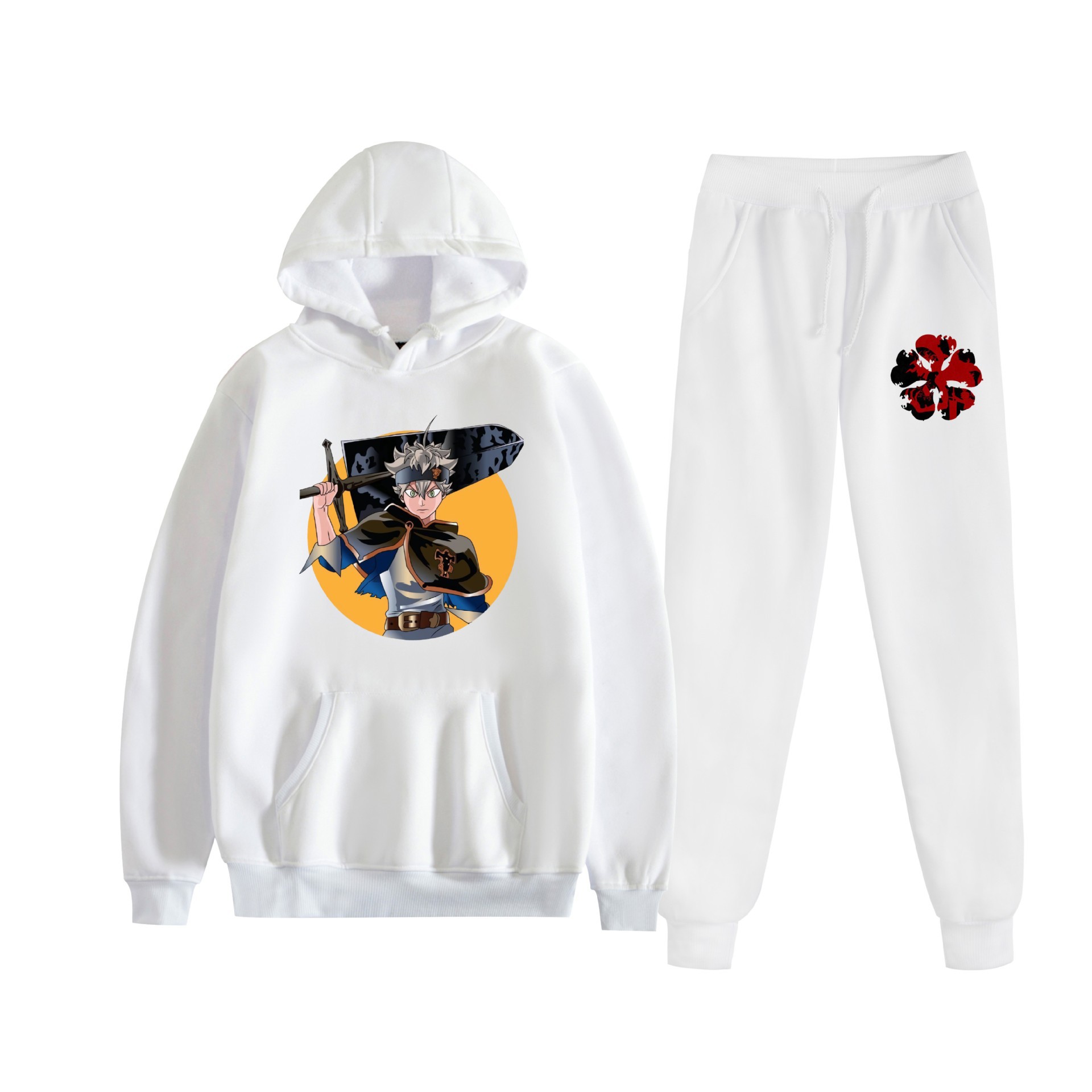 Europa y América otoño e invierno negro trébol de cuatro hojas periférico bidimensional hombres y mujeres deportes de ocio más suéter con capucha de terciopelo traje al por mayor