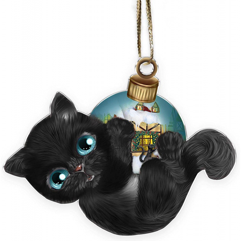 Creativo transfronterizo nuevo 20223 negro gato expresión divertida casa árbol de Navidad decoraciones adornos de acrílico colgante image 19