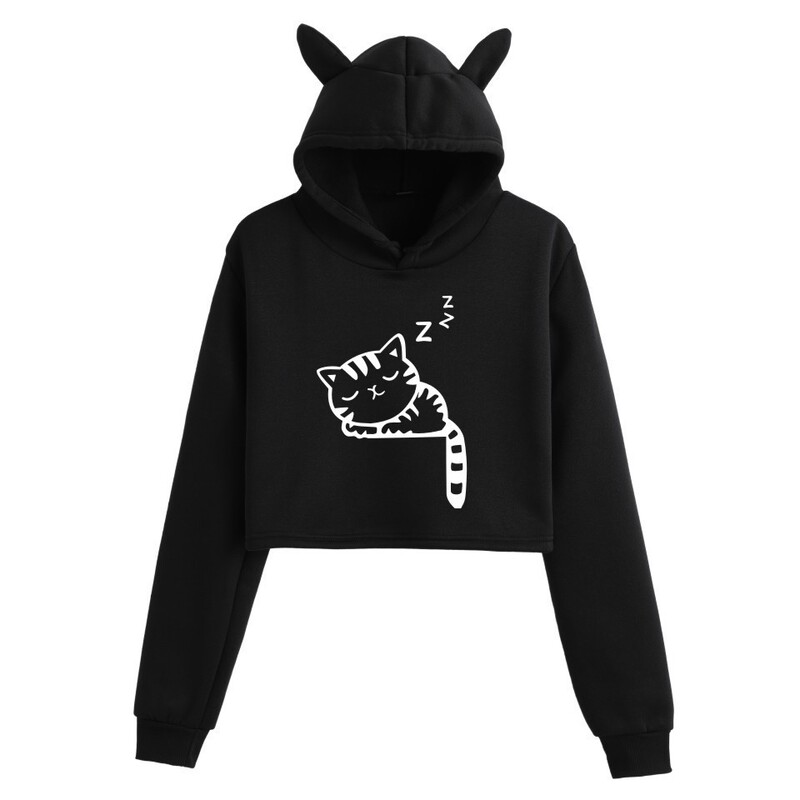 European and American cross-border creative cute kitten hooded personality navel sexy cat ears girls' Spring and Autumn Sweater