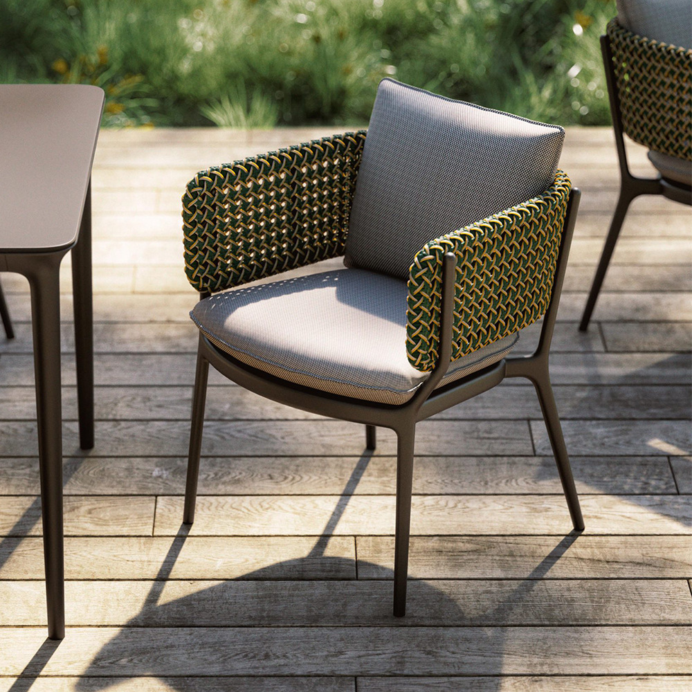 Mesa y silla de ocio al aire libre a prueba de agua y protección solar sala de sol muebles de aleación de aluminio patio jardín combinación de silla de comedor de caña image 5