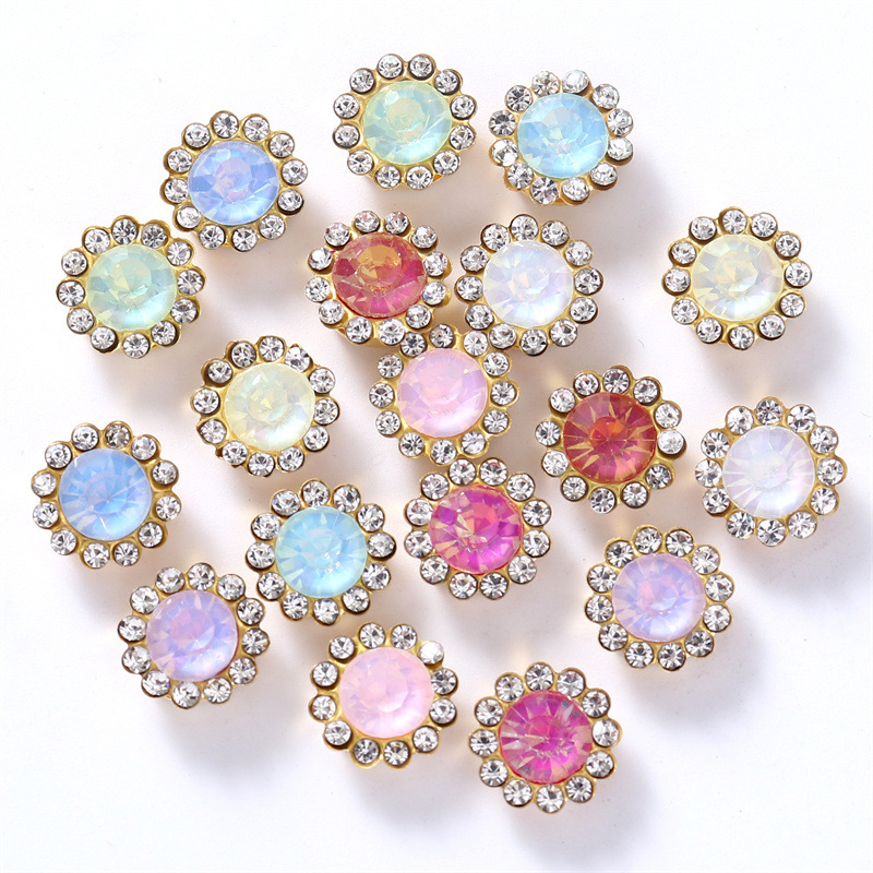 Double-Layer Flower Mocha Protein Rhinestone Flower Holder Bow Buckle Can Be Sewn by Hand DIY Material Jewelry Accessories