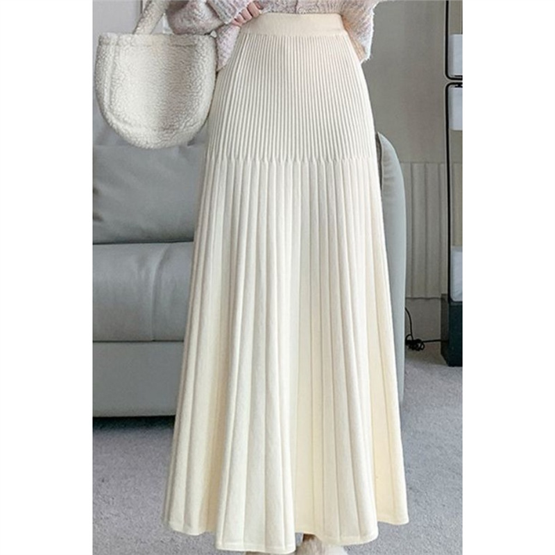 针织百褶半身裙女秋冬2024新款松紧高腰显瘦垂感a字包臀鱼尾长裙