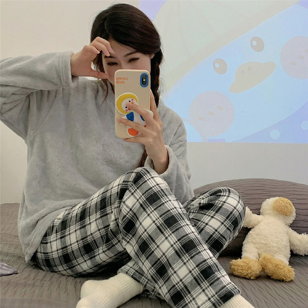 Pijama de mujer de franela y coralina, conjunto cálido y suave para otoño e invierno, moda femenina, venta directa de fábrica