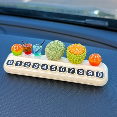 Nömrəli dayanma kartı Parking Plate New Car - half-peeled-jackfruit-cantaloupe-2-small-oranges-2-cups-of-drinks-stop-sign
