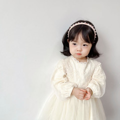 新款復古小香風彩色毛呢珍珠兒童發箍頭扣髮飾頭飾