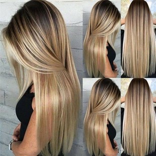 European and American wig women's long straight hair dyed mid-length wig long hair Foreign Trade European and American wig wig set