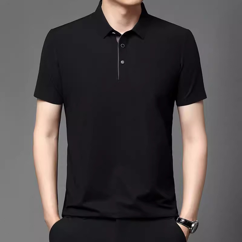 无痕冰丝polo衫短袖T恤男士夏季商务休闲弹力透气爸爸装翻领上衣|undefined