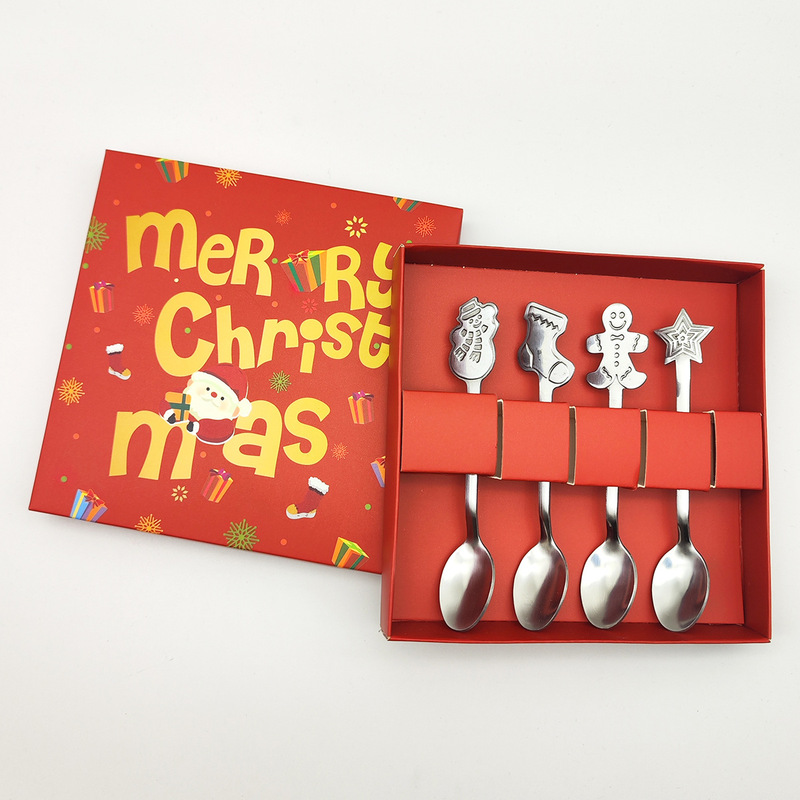 クリスマス食器ギフトステンレスデザートスプーンコーヒースプーンギフトボックスセットクリエイティブ漫画クリスマススプーン卸売|undefined