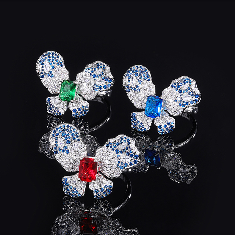 Fashion Butterfly Brass Inlay Zircon Rings 1 Piece