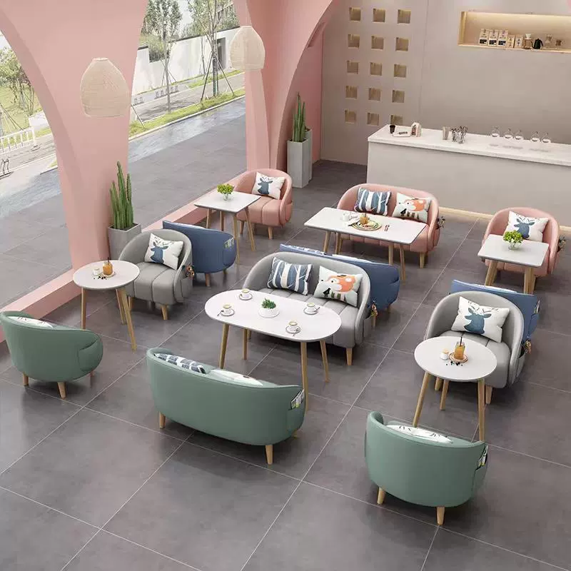 Магазин чая с молоком, диван, стол и стул, комбинация, балкон, зона отдыха, книжный бар, ресепшн, современный простой диван для отдыха и переговоров