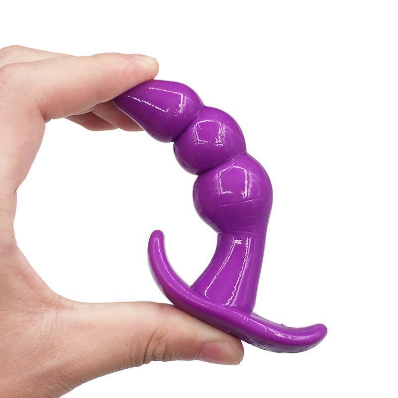 Lian Zhu G-Spot Anal Plug with Pull Bead Tail, Mini Triple-Bead Design, Pink TPR — detail image 5