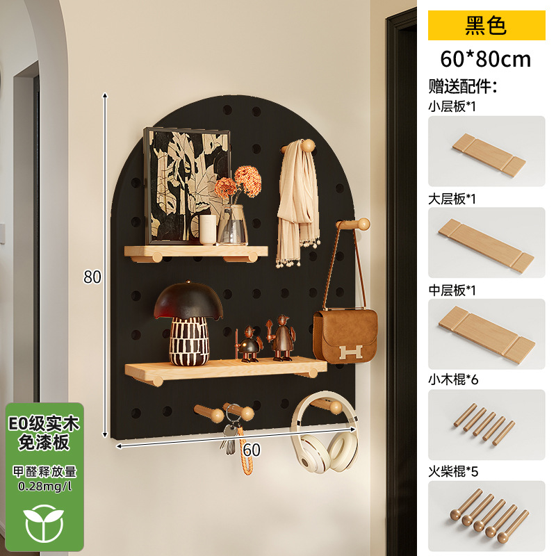 Hoyo de madera de color nuez hoyo tablero estante de madera sólida pared de modelado puerta de entrada de la casa pared detrás de la decoración estante de exhibición