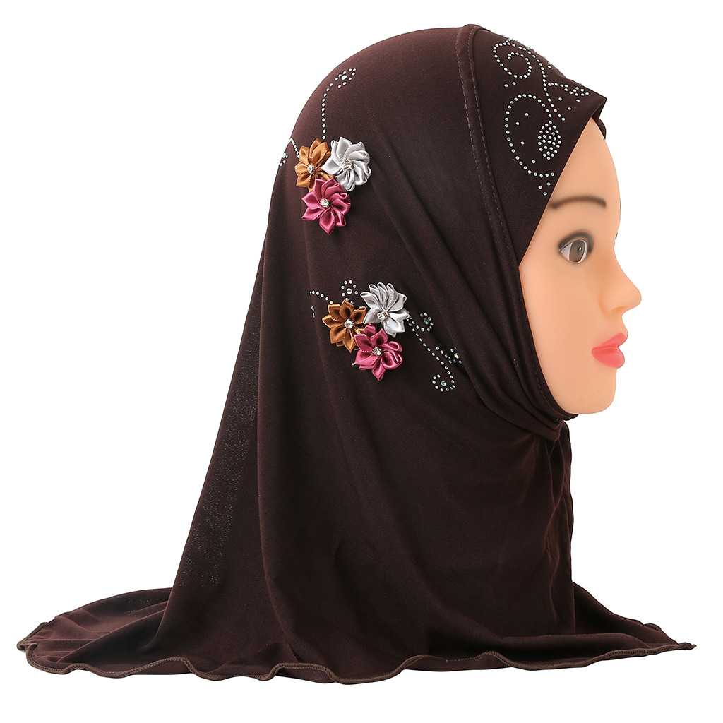 跨境漂亮2到6岁小女孩头巾阿拉伯帽子六朵花小女孩盖头H075-阿里巴巴