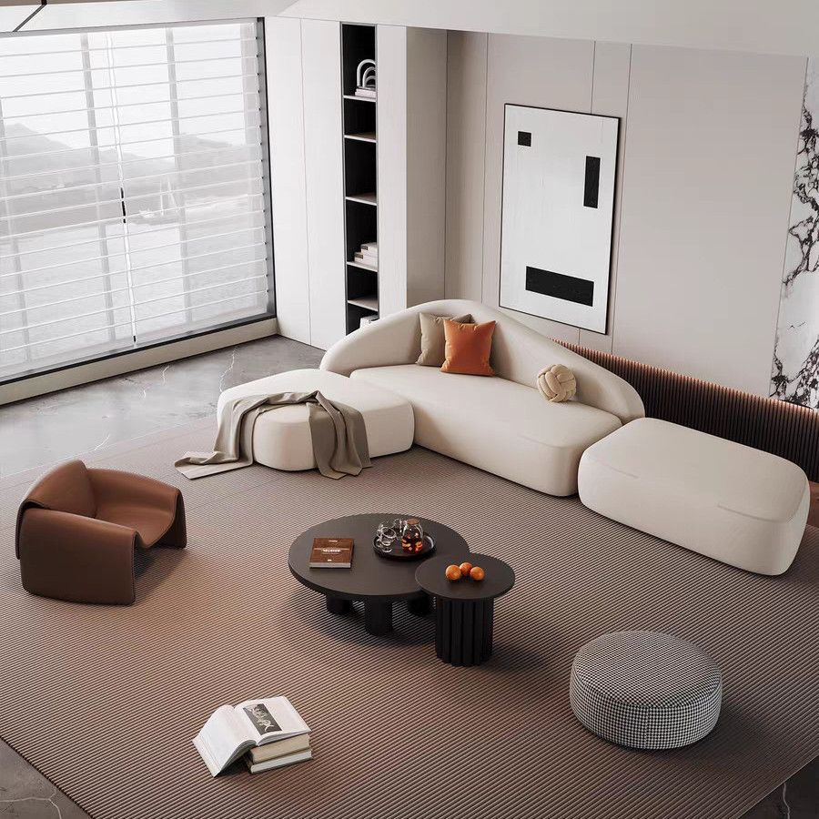 sofá de recepción de lujo ligero de esquina curva de forma especial sala de estar sala de salón de belleza de lujo ligero sala de estar combinación de sofá de recepción