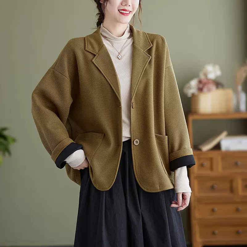 复古高级感西装外套女春秋新款休闲气质大码长袖小西服上衣