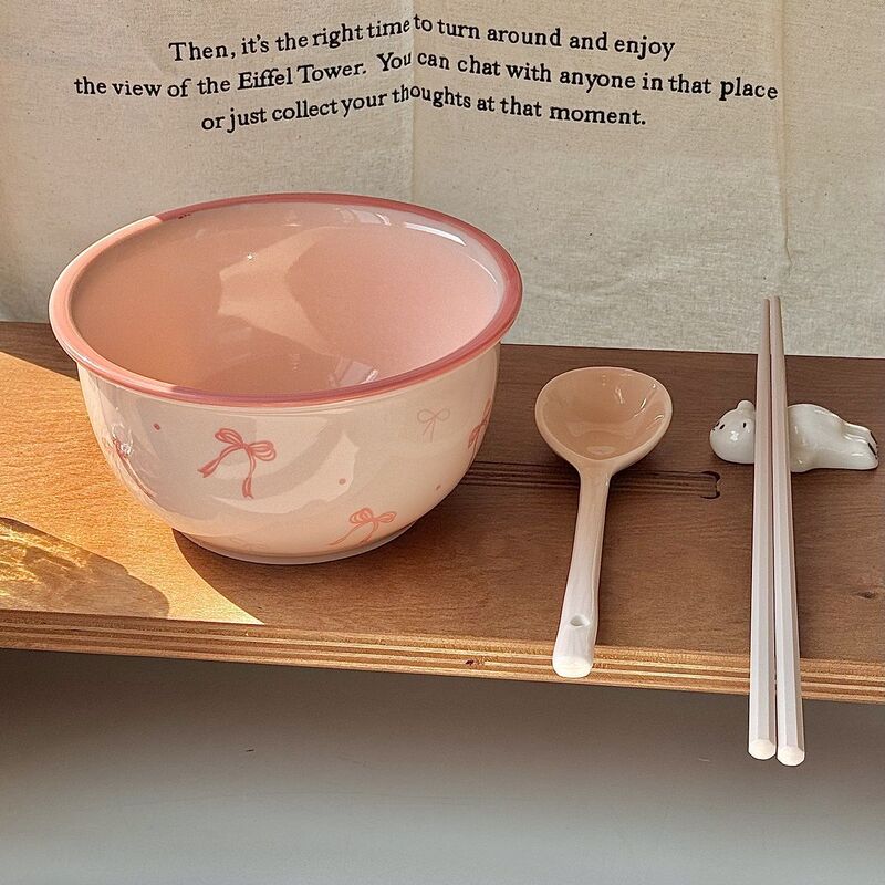 蝶結び【6インチ麺碗】どんぶりの少女の心の高い顔の値のカップラーメン碗ins釉薬の下の陶磁器碗|undefined
